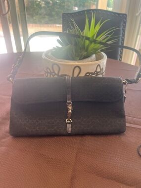 Coach Black Signature Jacquard Shoulder Bag with silver hardware